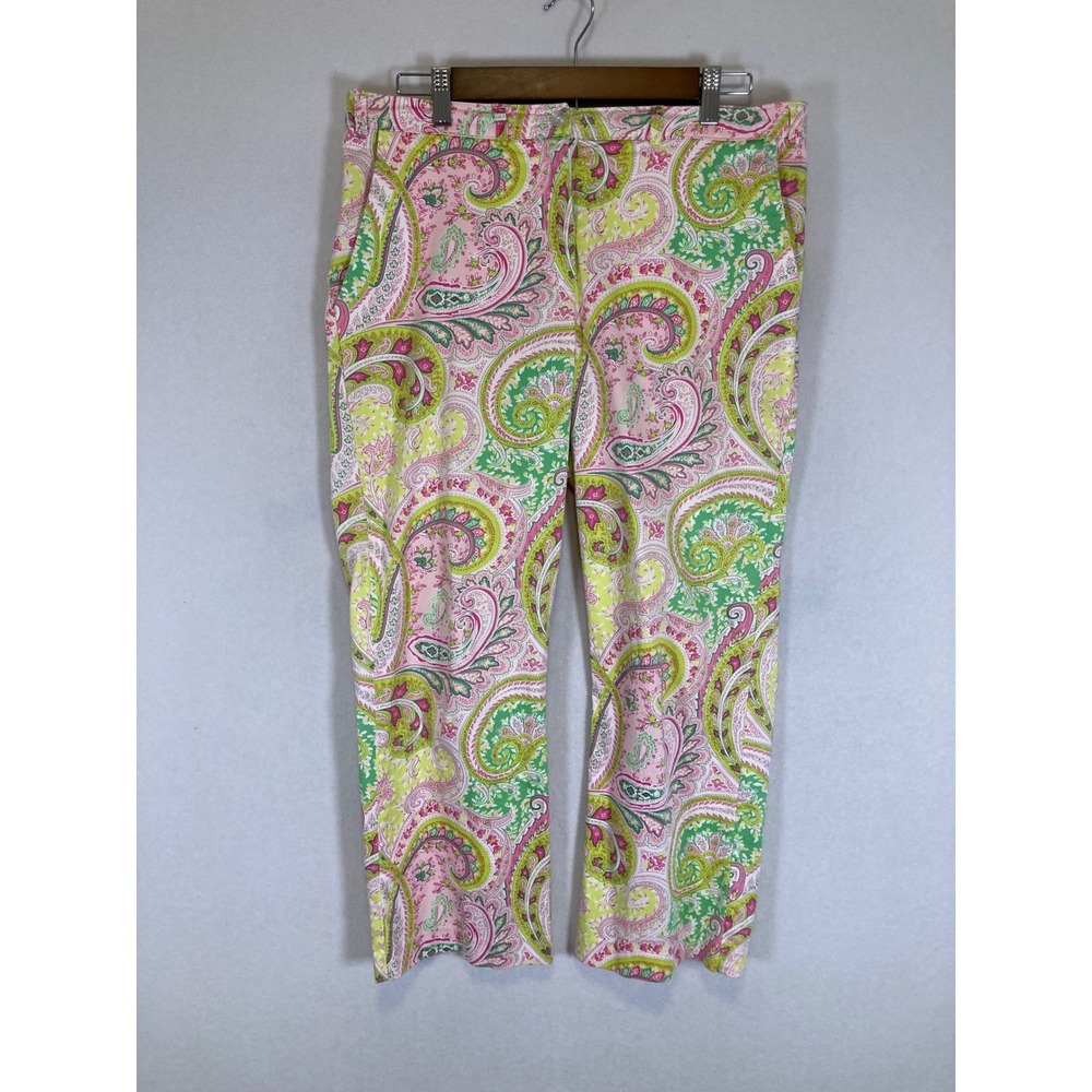 Preppy Coastal Preppy Girl Women‎ 8 Pink Green Paisley Cotton Cropped Pants